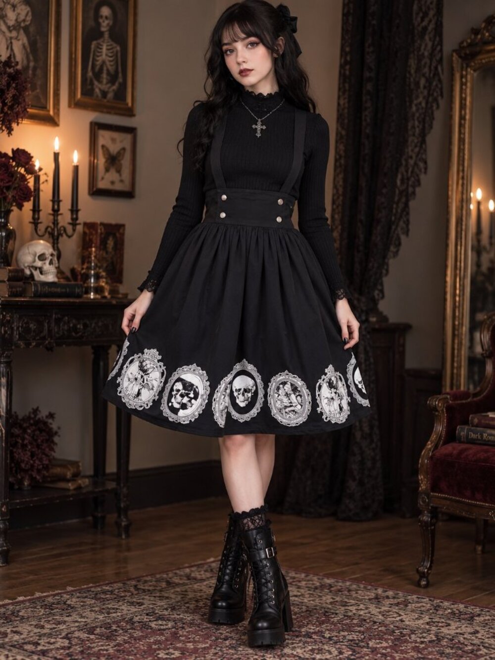 XS Thorn And Fable Black Victorian Goth Suspender Skirt Grimm’s Hot Topic EUC